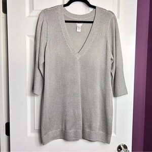 Chico’s Women's V-Neck Sweater - Metallic Gray